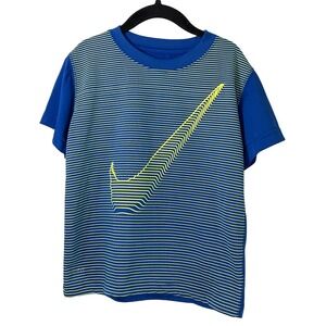 Nike Kids Blue Neon Green Short Sleeve Shirt Boys 6 Sporty Dri-Fit Lightweight